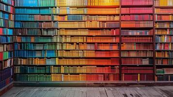 ai generato arcobaleno biblioteca, organizzazione incontra colorato conoscenza foto