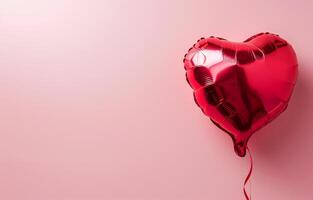 ai generato un' rosso brillante Palloncino nel il forma di un' cuore su un' rosa sfondo. vacanza, San Valentino giorno, amore. fotorealistico, sfondo con bokeh effetto. ai generato. foto