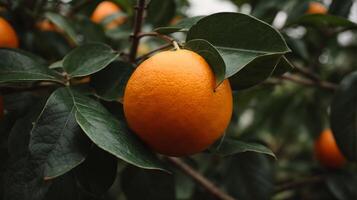ai generato un' molto vicino Visualizza di arancia su un' simpatico arancia albero foto