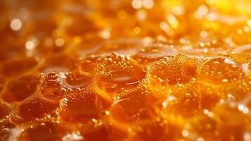ai generato d'oro miele viscosità e dolcezza vicino su foto