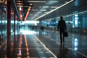 ai generato giovane uomo a il aeroporto foto