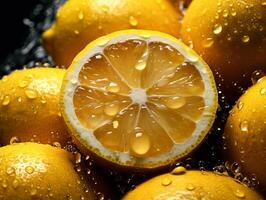 ai generato fresco salutare e biologico limoni con gocce di acqua. vicino su. generativo ai. foto