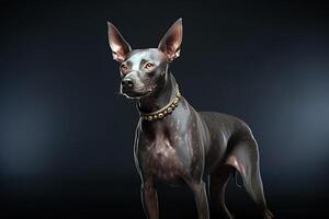 ai generato xoloitzcuintli nudo messicano cane su un' nero sfondo. ai arte foto