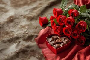 ai generato celebrazione stile di San Valentino giorno Rose e cioccolato foto