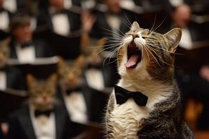 ai generato gatto cantando a il musica lirica foto