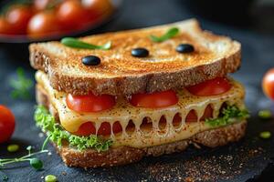 ai generato alieno forma crostini tostato Sandwich divertente cibo foto