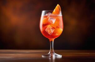 ai generato aperol spritz alcolizzato cocktail, morbido bevanda con Ghiaccio, estate cocktail con arancia, bar contatore, internazionale baristi giorno foto