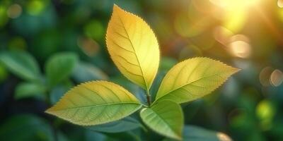 ai generato avvicinamento di vivace verde foglia su un' albero foto