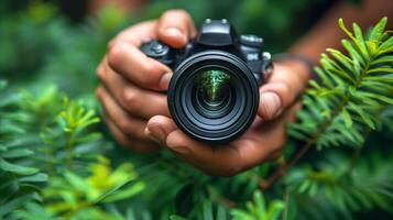 ai generato persona Tenere telecamera, cattura momenti foto