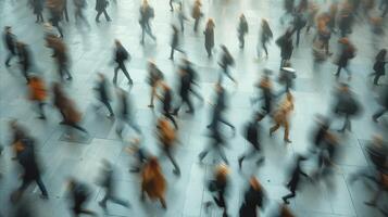 ai generato grande gruppo di persone a piedi giù un' strada foto