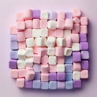 ai generato un' avvicinamento Visualizza di morbido e morbidosi bianca e rosa marshmallows foto