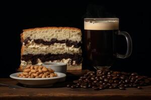 ai generato caldo bevanda caffè con torta ai generato foto