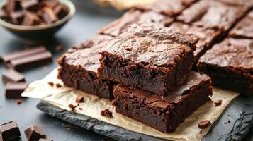 ai generato allettante e fresco, cioccolato brownies, un' delizioso trattare per il tuo gusto mini cuffie, ai generato. foto