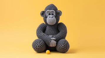 ai generato uncinetto gorilla giocattolo vivace sfondo, fatto a mano e adorabile, ai generato foto