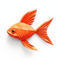 ai generato colorato origami pesce rosso, unico carta poligono opera d'arte, ideale animale domestico concetto, ai generato foto
