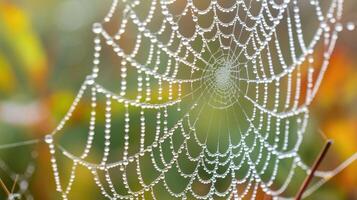 ai generato meraviglia a il intricato bellezza di un' ragno ragnatela ornato con scintillante acqua goccioline, della natura delicato arte. ai generato. foto