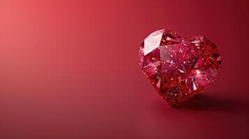 ai generato rubino rosso diamante cuore scintillante contro un' vivido rosso sfondo, ai generato foto