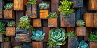 ai generato decorativo naturale impianti e succulente naturale legna foto