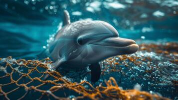 ai generato il recente incidente di un' delfino catturato nel un' pesca netto porta foto