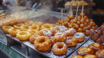 ai generato fornitori offrire acquolina in bocca strada cibo, a partire dal churros per empanadas foto