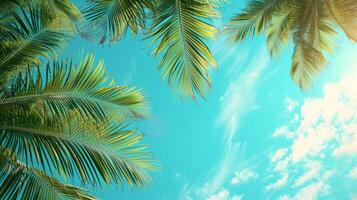 ai generato lussureggiante palma le foglie contro un' vivido turchese cielo trasporto voi per un esotico isola foto