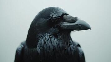 ai generato un' grande nero corvo su un vuoto bianca sfondo foto