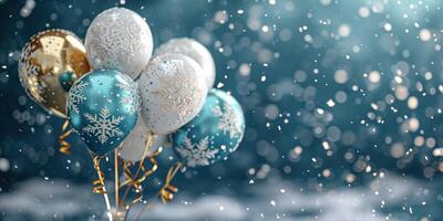 ai generato palloncini con i fiocchi di neve su un' argento sfondo foto