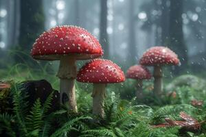 ai generato queste rosso funghi nel il foresta siamo il Perfetto fungo per Questo articolo foto