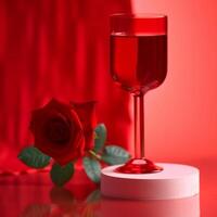 ai generato rosso bicchiere e rosso rosa fiore foto