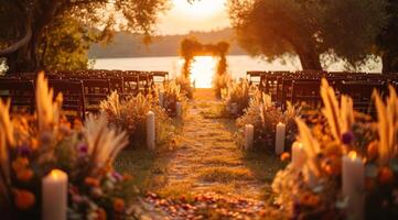 ai generato un' foto di un' nozze con candele e un' Visualizza di natura