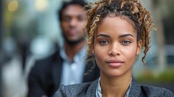 ai generato nero donne professionisti nel attività commerciale con un' uomo nel sfondo foto