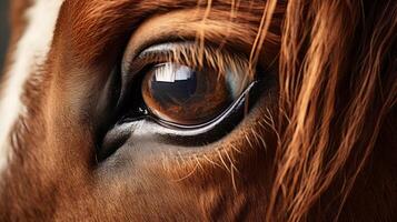 ai generato animale diritti concetto avvicinamento di un' cavallo occhio dolce sguardo foto