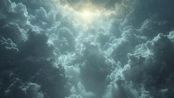 ai generato un' Visualizza di un' nuvoloso cielo con il aspetto di lenticolare nuvole quello modulo unico lenticolare formazioni. foto