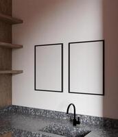 un' coppia di di legno telaio modello nel il cucina a partire dal lato Visualizza, 70x100 telaio modello manifesto foto