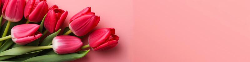 ai generato rosa sfondo con tulipani. gratuito spazio per testo foto