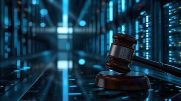 ai generato digitale legge e giustizia giudice martelletto nel il moderno mondo di dati centri foto