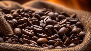 ai generato caffè fagioli su tela ruvida Borsa foto