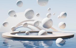 galleggiante palle e acqua superficie sfondo, 3d resa. foto