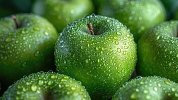 ai generato verde Mela frutta sfondo con un' sentire di freschezza. foto