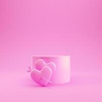 rosa podio per Prodotto Schermo con cuori trafitto di Cupido freccia su luminosa sfondo nel pastello colori foto