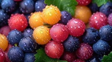 ai generato colorato uva frutta sfondo con un' sentire di freschezza. foto