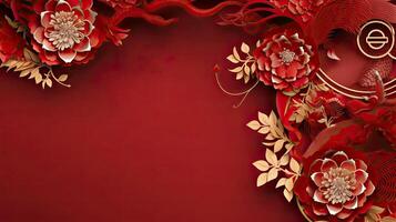 ai generato carta tagliare arte fiore decorazione per Cinese nuovo anno sfondo foto