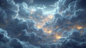 ai generato un' luminosa cielo con ciuffi di stratocumulus nuvole copertura il cielo, fornire un interessante contrasto. foto