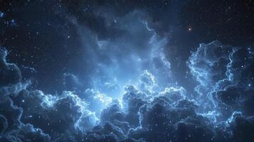 ai generato un' chiaro notte cielo con il aspetto di nottilucenti nuvole quello splendore nel il scuro, la creazione di un' sbalorditivo cielo Visualizza. foto