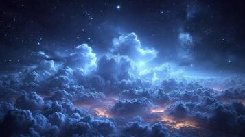 ai generato un' nuvoloso notte cielo con il presenza di nottilucenti nuvole quello splendore nel il buio, la creazione di un' sbalorditivo cielo Visualizza. verso il cielo Visualizza a partire dal sotto. foto