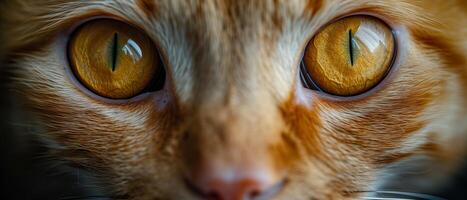 ai generato un estremo vicino su di il giallo occhi di un' arancia gatto foto