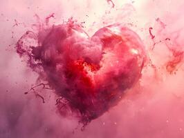 ai generato romantico acquerello amore spruzzo nel rosa e rosso con grunge struttura e inchiostro gocce - San Valentino giorno carta design foto