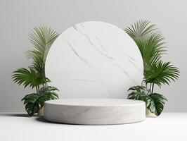 ai generato 3d interpretazione di vuoto il giro bianca marmo podio per Prodotto presentazione foto