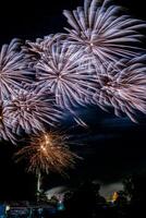 fuochi d'artificio sul fiume nel cielo scuro foto