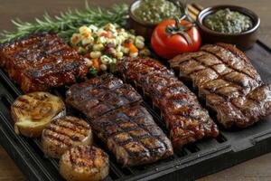 ai generato delizioso grigliato carne con verdure professionale pubblicità cibo fotografia foto